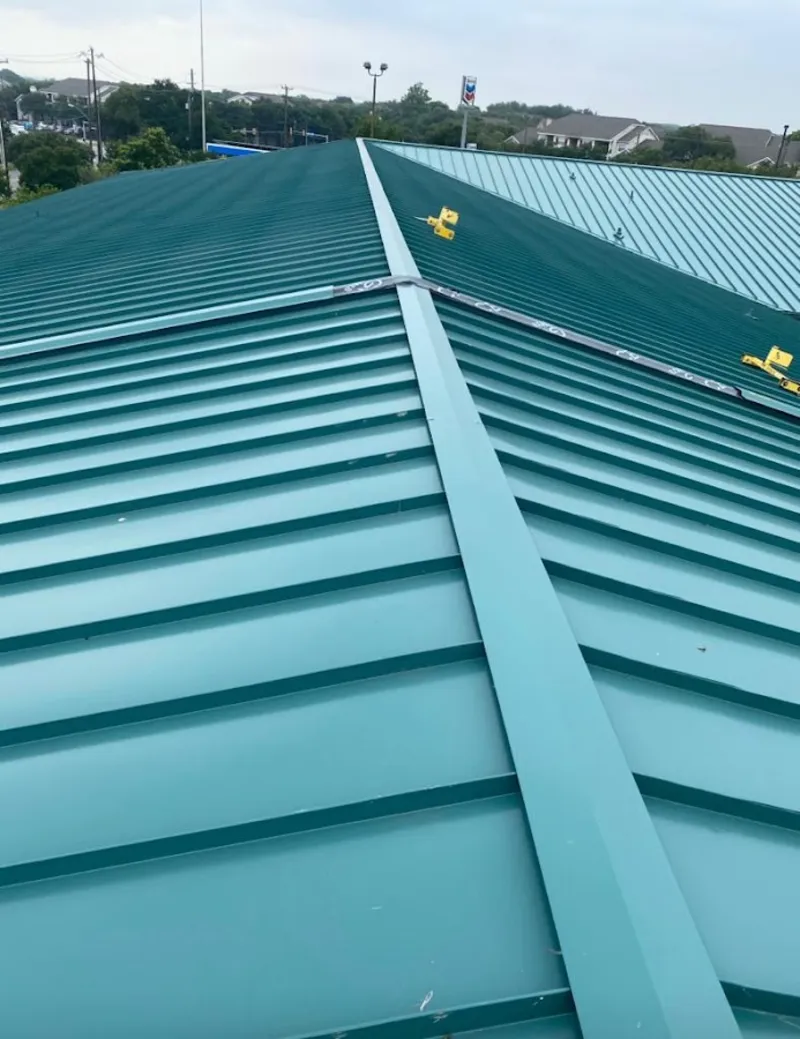 Green commercial metal roof ridge and valley for Metal Roof Repair in Valley